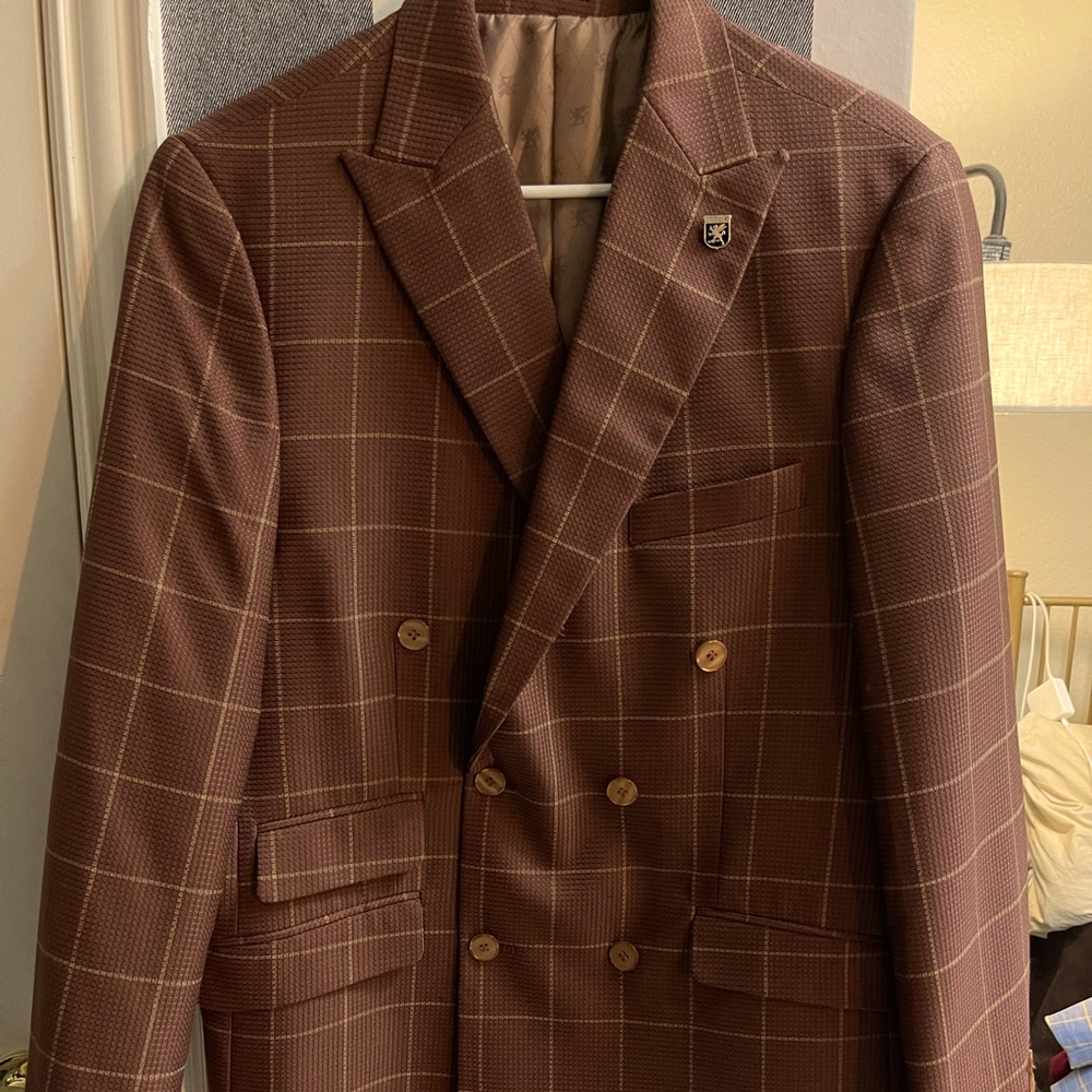 Light brown double breasted suit jacket size 40 regular
